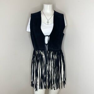 Brazen Women’s Genuine 100% Suede Womens Vest - Long Fringe Boho witchy goth M